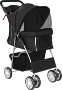 PawHut Cărucior pentru Câini Până la 10 kg, Cărucior Pliabil pentru Animale, 77x44x102 cm, Negru | Aosom Romania