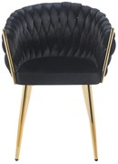 Scaun dining, catifea, cadru metalic, Negru/Auriu