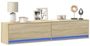 vidaXL Dulap TV de perete cu lumini LED, stejar sonoma, 180x31x38 cm