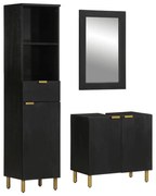vidaXL Set mobilier de baie, 3 piese, negru, lemn compozit