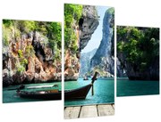 Tablou - Apă peisaj mediteranean cu barca (90x60 cm)