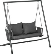 Outsunny Leagăn de Grădină cu 2 Locuri, Perne și Buzunare, Balansoar Exterior din Oțel și Textile, 168x117x181 cm, Gri Închis | Aosom Romania