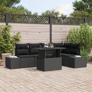 vidaXL Set de canapele pentru grădină cu pernă 6 pcs Negru Rattan poli
