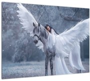 Tablou pe sticlă - Fata și unicorn (70x50 cm)