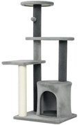 PawHut Ansamblu de joacă pentru pisici, multe niveluri cu stâlpi de sisal și Căsuță, 104cm, Gri | Aosom Romania