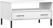 vidaXL Măsuță cafea picioare metalice alb 85x50x45cm lemn masiv "OSLO"