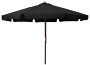 vidaXL Umbrelă de soare de exterior, stâlp din lemn, negru, 330 cm