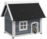 PawHut Căsuță de Pisici, rezistentă la vreme, cu fereastră, 77x57,5x68 cm (fără acoperiș), Gri/Negru | Aosom Romania