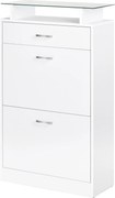 HOMCOM Dulap pentru Pantofi cu 2 Uși pe 2 Niveluri, Sertar și Raft din Sticlă, Dulap pentru Pantofi, 60x24x105,5 cm, Alb | Aosom Romania