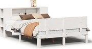 vidaXL Pat cu bibliotecă fără saltea, alb, 140x200 cm, lemn masiv pin