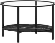 vidaXL Masă de ceai,negru și marmură neagră,70 cm sticlă securizată