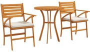 Outsunny Set Grădină din Lemn de Pin din 3 Piese, Set Exterior cu Masă Rotundă și 2 Scaune cu Perne, Ø68x78 cm, Maro | Aosom Romania