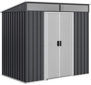 Outsunny Magazie 6,5 x 4 FT din metal galvanizat cu fundatie pentru gradina, Depozit cu incuietoare pentru unelte, Gri