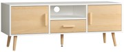HOMCOM Mobilier TV banc TV suport TV pentru televizoare până la 46 de inch de stil scandinav cu 1 sertar, 2 dulapuri, 1 nișă, 1 pasacabluri - 120 x 37 x 45,5 cm | Aosom Romania