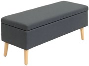 HOMCOM Bancă tapițată cu depozitare, bancă de dormit în model de in, lemn de cauciuc, 110 x 39 x 45 cm, Gri închis | Aosom Romania