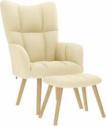 vidaXL Scaun de relaxare cu taburet, crem, textil