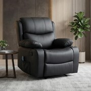 Fotoliu Masaj, Incalzire, rabatabil, sezut cu arcuri metalice, suport picioare extensibil, piele PU, Negru