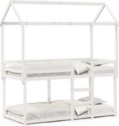 vidaXL Pat supraetajat cu acoperiș, alb, 80x200 cm, lemn masiv de pin