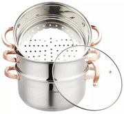 Oala pentru gatit la aburi Klausberg KB 7735, 24 cm, 5 L, 4 piese, Inductie, Inox/Aur roz