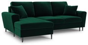 Coltar extensibil Moghan, colt pe partea stanga cu picioare din metal negru, verde inchis