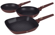 Set 3 tigai Leonardo Collection Berlinger Haus BH 8049, antiaderente, strat titan, visiniu mat, (cu tigaie grill)