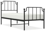 Cadru pat metalic cu tablii de cap/picioare , negru, 75x190 cm