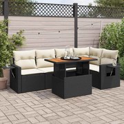 vidaXL Set mobilier de grădină cu perne, 6 piese, negru, poliratan