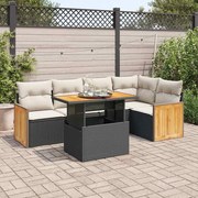 vidaXL Set mobilier grădină perne 6 piese negru poliratan/lemn acacia