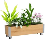 Outsunny Jardinieră pe role, jardinieră rectangulară făcut de drenaj metal lemn masiv 96 x 30,6 x 30 cm lemn natural | Aosom Romania