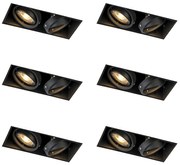 Set de 6 spoturi încastrate negre GU10 reglabile fără ramă cu 2 lumini - Oneon