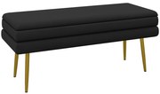 HOMCOM Bancă bancuță cutie de depozitare 2 în 1 cu șezut din catifea și picioare de oțel - 100 x 37,5 x 42 cm, negru și auriu | Aosom Romania