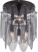 Plafonieră Art Deco neagră cu sticlă fumurie ovală cu 6 lumini - Mochan