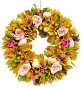 Coroană de primăvară din așchii de lemn cu floride trandafiri, 30 cm