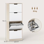 HOMCOM Dulap Subțire pentru Pantofi cu 4 Sertare pentru 16 de Perechi de Pantofi 62.5x26x156 cm, Culoare Lemn și Alb | Aosom Romania