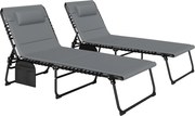 Outsunny Set de 2 șezlonguri pliabile pentru grădină cu perină, spătar reglabil în 5 trepte, buzunar lateral Gri închis | Aosom Romania