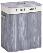 HOMCOM Coș de rufe din bambus cu capac 100 L Colector de rufe cu mânere din PU, sac de rufe din pânză de vela, Coșuri de rufe pentru bucătărie dormitor baie Gri | Aosom Romania