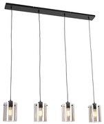 Lampă suspendată inteligentă neagră cu sticlă fumurie, inclusiv 4 WiFi ST64 - Dome