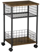 HOMCOM Cărucior cu role, cărucior de servire, 2 compartimente deschise, plan de lucru și role, 40 x 30 x 62 cm, marron | Aosom Romania