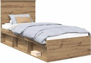 vidaXL Cadru de pat Stejar artizanal 90 x 190 cm Lemn de pin masiv