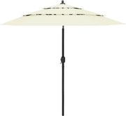 vidaXL Umbrelă de grădină 3 niveluri, stâlp aluminiu, nisipiu, 2,5 m