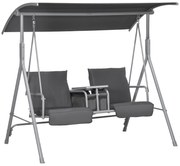 Outsunny Balansoar Exterior cu Măsuță de Cafea și Suport Central pentru Pahare, Leagăn cu 2 Locuri și Acoperiș, 175x112x158 cm, Gri | Aosom Romania