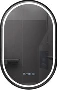 RESIGILAT- Oglinda baie, Multifuncțională, Iluminare LED 3 culori, Ceas încorporat, Sistem Dezaburire, Rama Negru, 50x80 cm