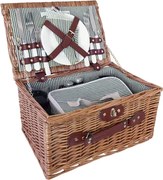 Coș de picnic mic din răchită împletită cu căptușeală în dungi verzi, pentru 4 persoane, „Vendela Small Green"