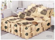 Lenjerie Pat Dublu, Bumbac Finet cu Volanase, 6 Piese - Crem Cu Cercuri