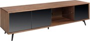 Comoda TV design LUX cu 3 usi negre efect de oglinda Walnut