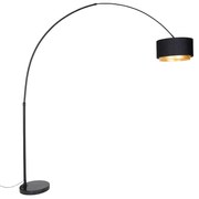 Lampa de podea arcada moderna neagra cu abajur dublu negru cu auriu - XXL