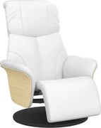 vidaXL Fotoliu rabatabil cu suport de picioare, alb, piele ecologică