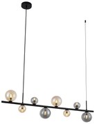 Lampă suspendată neagră cu sticlă fumurie și chihlimbar dreptunghiulară cu 8 lumini - Monaco