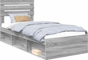 vidaXL Cadru de pat Gri Sonoma 100 x 200 cm Lemn de pin masiv