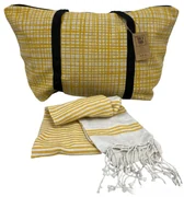 Set elegant geanta de plaja + prosop HAMAM 75x150 cm, galben ocru